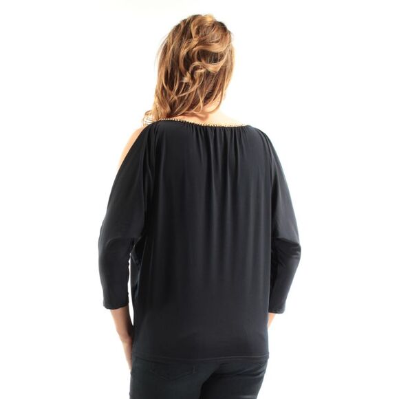 NWT MICHAEL KORS Womens Navy 3/4 Sleeve Scoop Neck Wear To Work Top XS - Picture 3 of 4